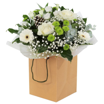 Blanket of Snow - A calm, cool and refreshing hand-tied of snowy blooms in shades of white and cream.
